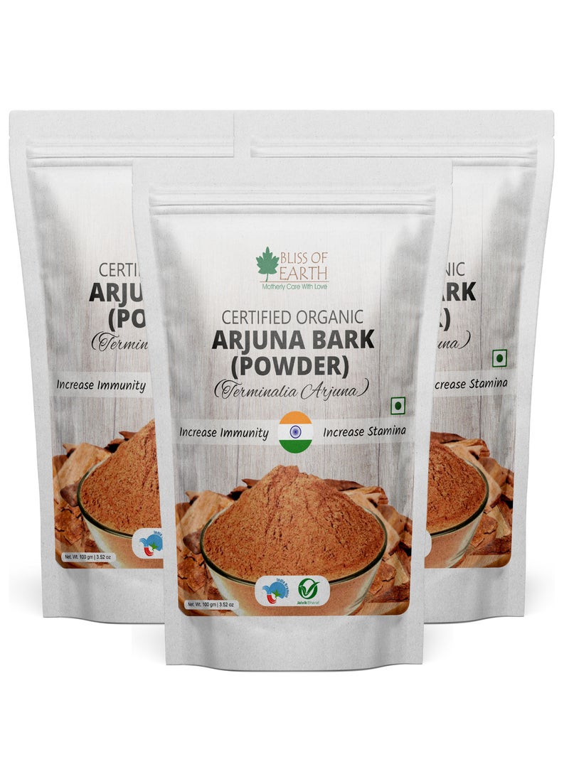 BLISS OF EARTH Arjuna Bark Powder 100g Herbal Supplement for Heart Health and Blood Pressure Organic Natural Cardiovascular Support Pack of 3  - Image 1