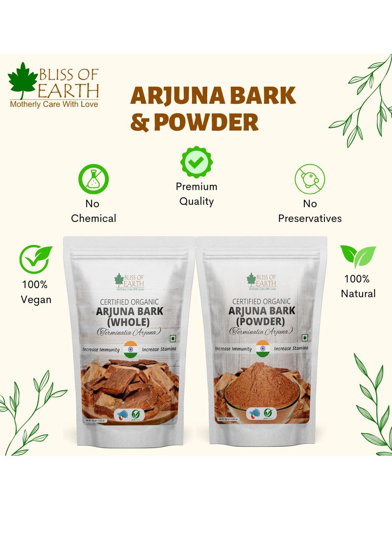 BLISS OF EARTH Arjuna Bark Powder 100g Herbal Supplement for Heart Health and Blood Pressure Organic Natural Cardiovascular Support Pack of 3  - Image 3
