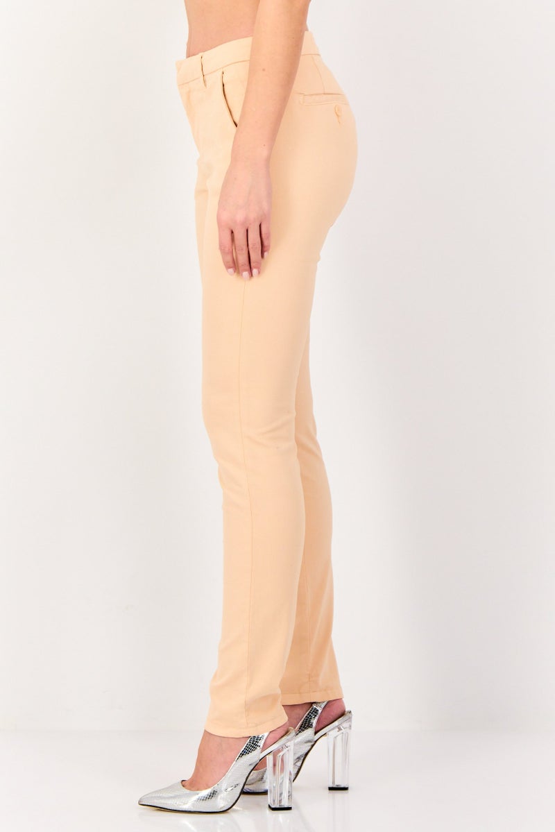 Reiko Women Regular Fit Solid Stretchable Chino Pants, Peach - Image 2