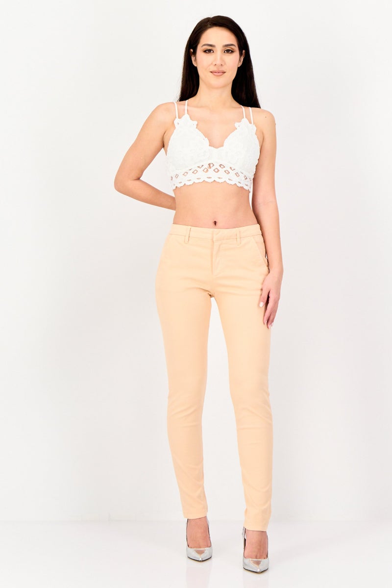 Reiko Women Regular Fit Solid Stretchable Chino Pants, Peach - Image 4