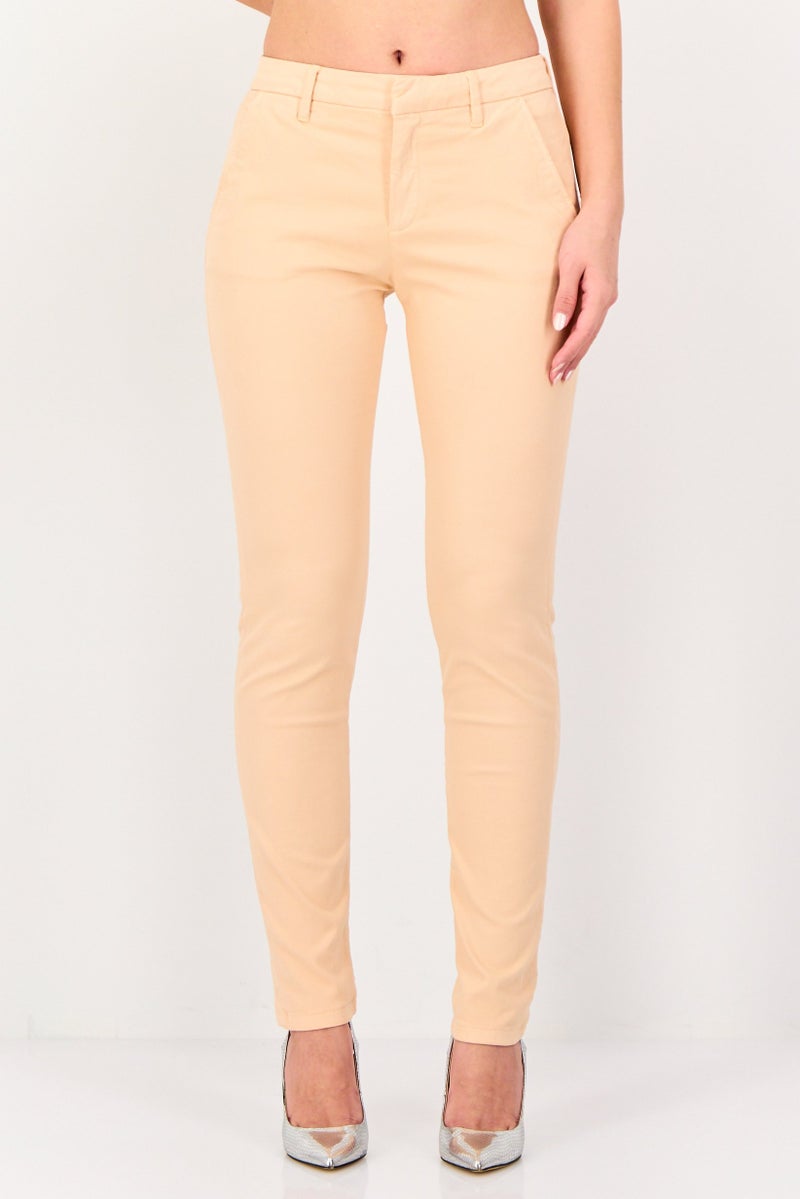 Reiko Women Regular Fit Solid Stretchable Chino Pants, Peach - Image 1