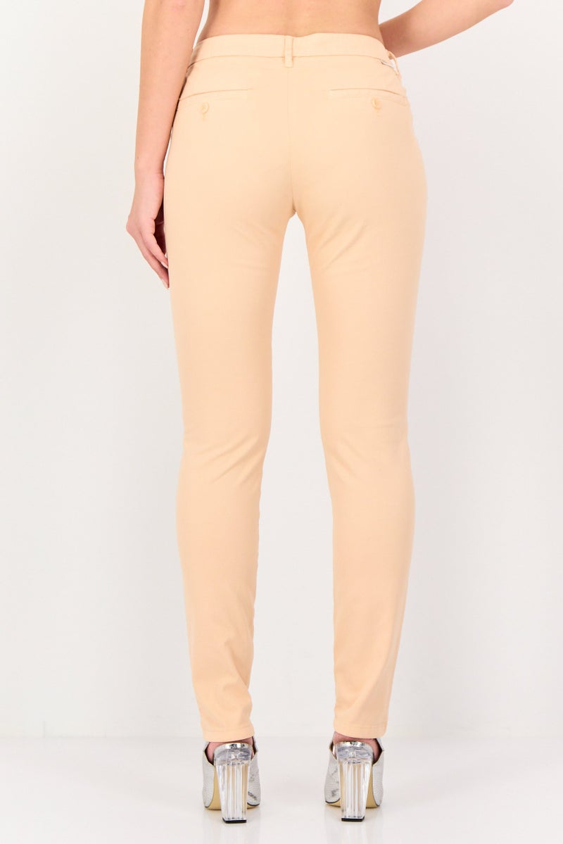 Reiko Women Regular Fit Solid Stretchable Chino Pants, Peach - Image 3