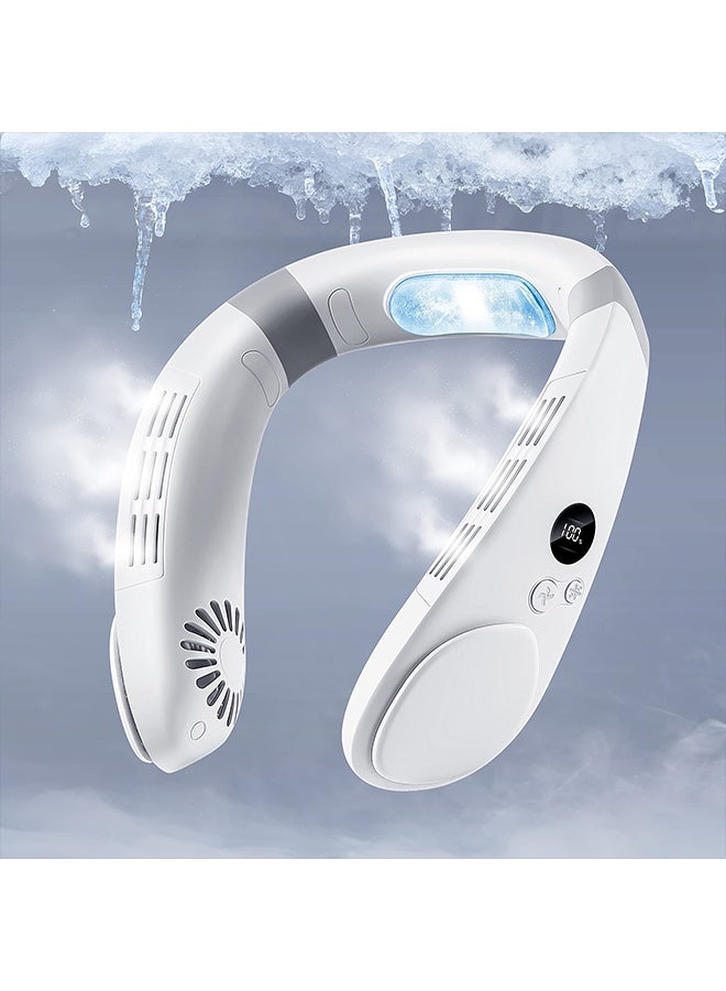 يالونج مروحة رقبة، مكيف هواء للرقبة، مروحة محمولة قابلة لإعادة الشحن، بطارية كبيرة 44000 مللي أمبير/ساعة، بدون شفرات، قابلة للارتداء، شحن USB بدون استخدام اليدين، منفذ هواء بزاوية 360 درجة، تصميم مريح، مناسبة للسفر، الأنشطة الخارجية، المنزل، المكتب، المدرسة، التخييم (أبيض) - Image 1