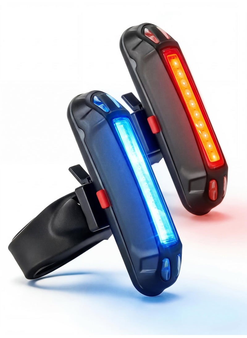 Baytvibes Bike Rear Tail Light, 2-Pack – USB Rechargeable, Ultra Bright, 5 Modes, Red & Blue - Image 1