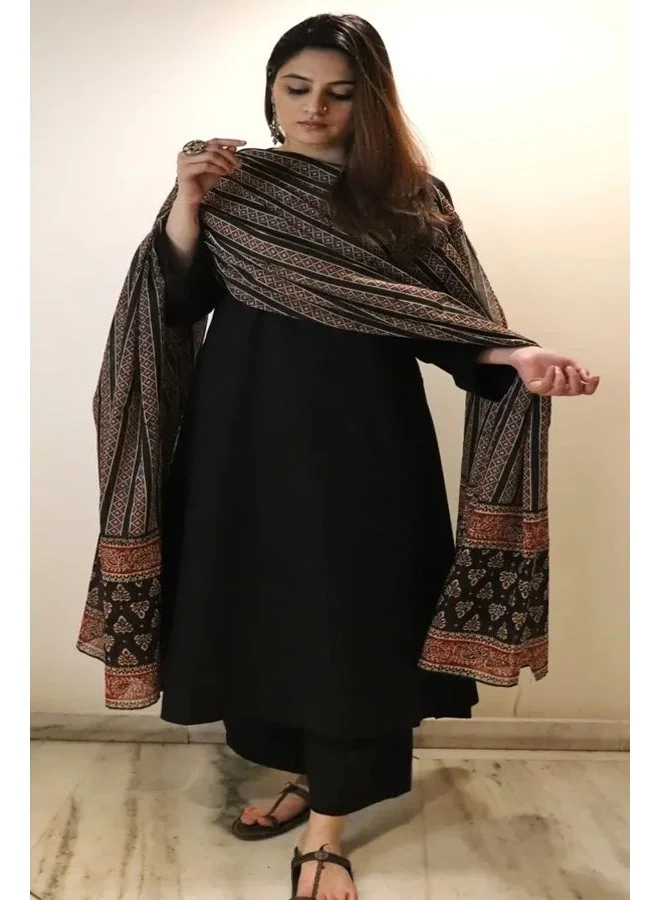 GoSriKi  GoSriKi Women's Rayon Viscose Anarkali Solid Kurta with Pant & Dupatta (Avantika Black-GS_L_Black_Large) for Women | Best Price UAE