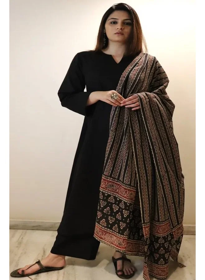 GoSriKi  GoSriKi Women's Rayon Viscose Anarkali Solid Kurta with Pant & Dupatta (Avantika Black-GS_L_Black_Large) for Women | Best Price UAE