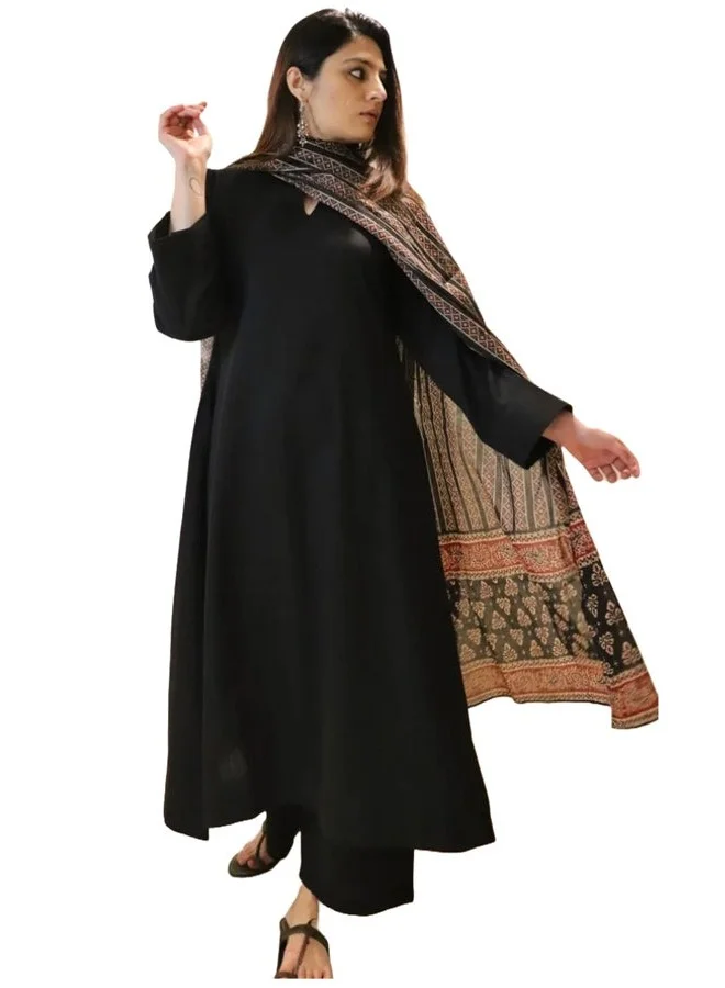 GoSriKi  GoSriKi Women's Rayon Viscose Anarkali Solid Kurta with Pant & Dupatta (Avantika Black-GS_L_Black_Large) for Women | Best Price UAE
