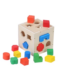 Generic Geometric Sorting Wooden Educational Toy  Cube With Coloured Shape Blocks 