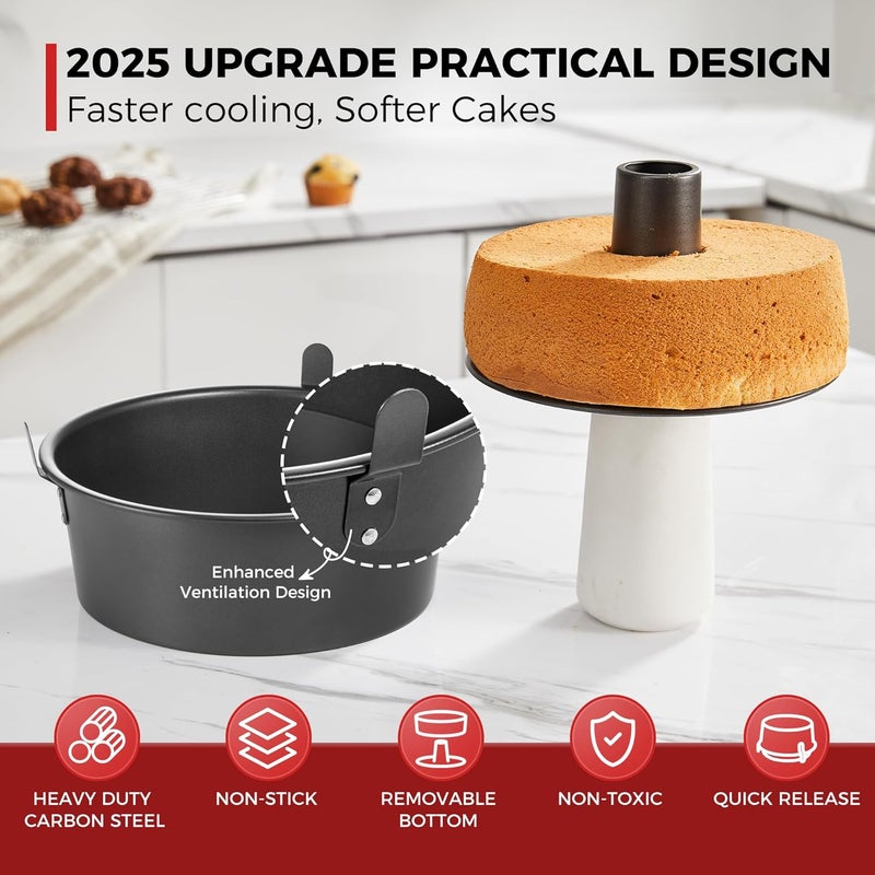 HONGBAKE Angel Food Cake Pan with Removable Bottom, 10 Inch Tube Pan, Nonstick Pound Cake Pans for Baking, Chiffon Cake Mold, 16-Cup, Heavy Duty - Dark Grey - Image 2
