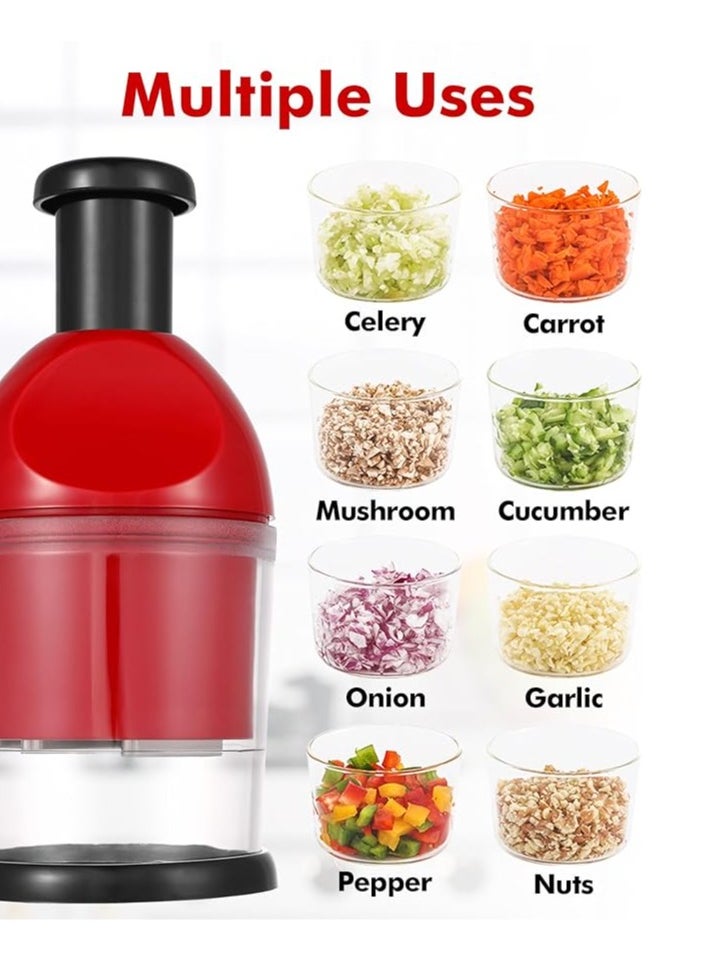 Generic - Food Chopper, Hand Chopper Dicer Easy to Clean, Manual Slap Vegetable Chopper Onion Cutter, Garlic Chopper Mincer for Onion, Nut, Tomato, Pepper, Celery, etc, Red - Image 1