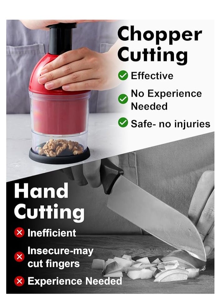 Generic - Food Chopper, Hand Chopper Dicer Easy to Clean, Manual Slap Vegetable Chopper Onion Cutter, Garlic Chopper Mincer for Onion, Nut, Tomato, Pepper, Celery, etc, Red - Image 1