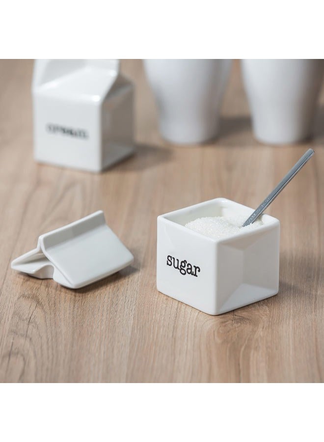 dodococa Ceramic Sugar and Creamer Set, Milk Carton Shaped White Cream Jug and Sugar Bowl - Image 3