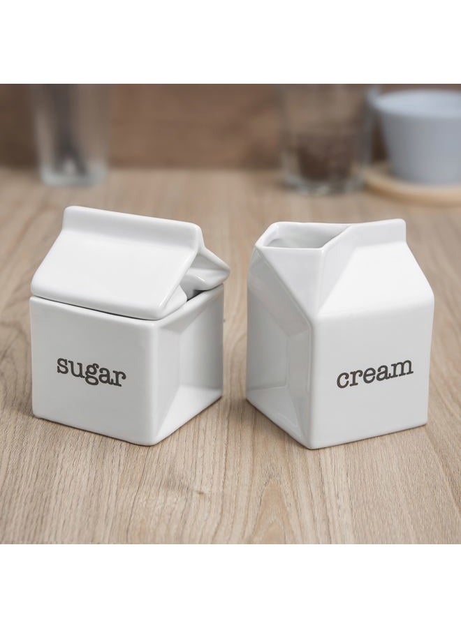 dodococa Ceramic Sugar and Creamer Set, Milk Carton Shaped White Cream Jug and Sugar Bowl - Image 2