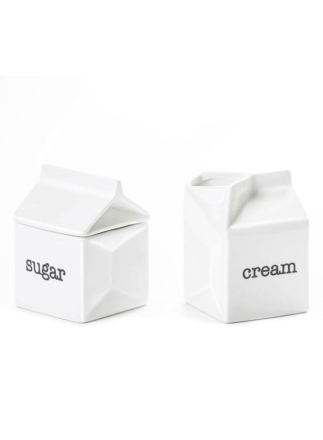 dodococa Ceramic Sugar and Creamer Set, Milk Carton Shaped White Cream Jug and Sugar Bowl - Image 1