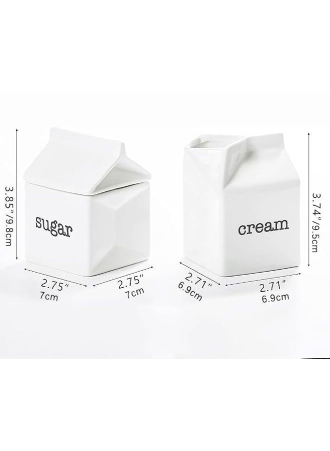 dodococa Ceramic Sugar and Creamer Set, Milk Carton Shaped White Cream Jug and Sugar Bowl - Image 4