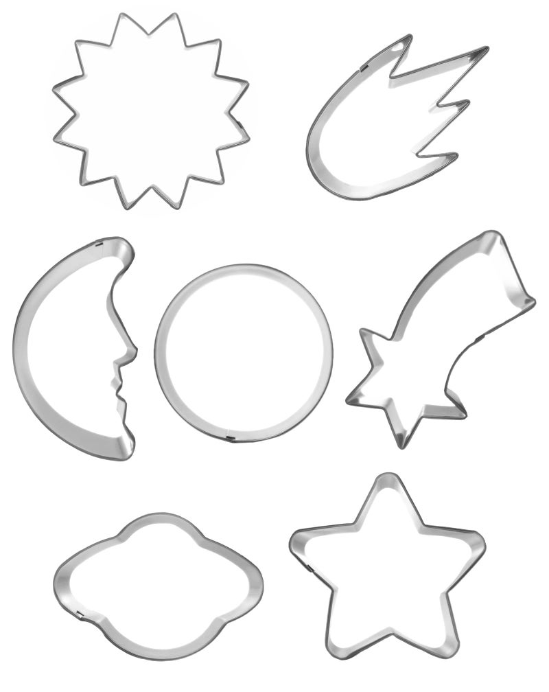 HaoCai Planet Series Cookie Cutter Set of 7 pcs  Stainless Steel Universe Outer Space Fondant Cutters Set Pastry Biscuit Baking Clay DIY Molds for Kids - Image 2