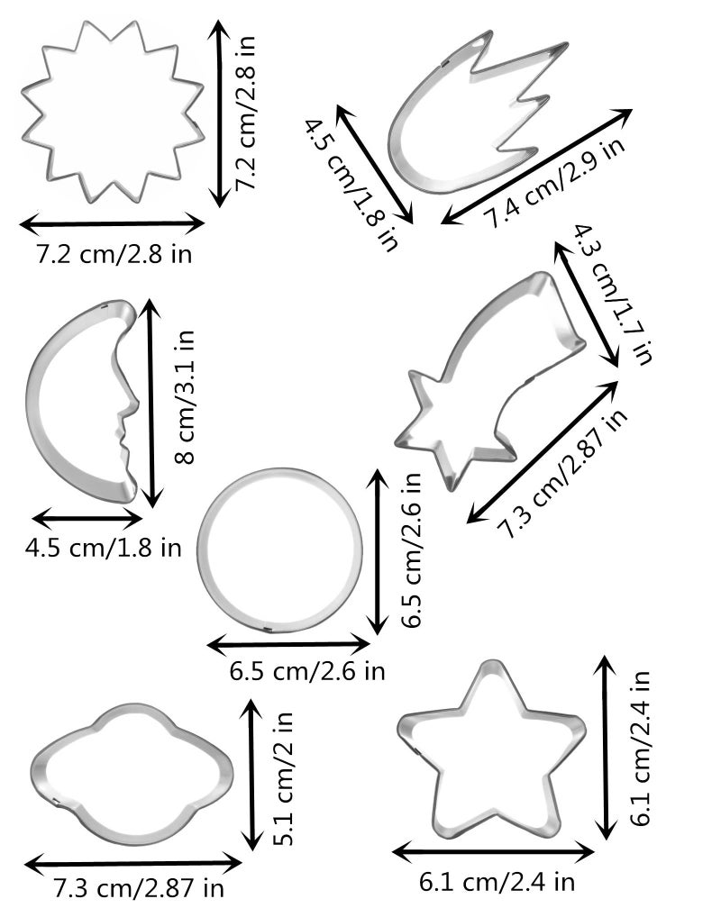 HaoCai Planet Series Cookie Cutter Set of 7 pcs  Stainless Steel Universe Outer Space Fondant Cutters Set Pastry Biscuit Baking Clay DIY Molds for Kids - Image 3