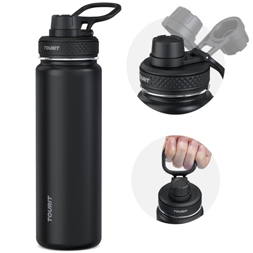 TOURIT 24 oz Insulated Water Bottle, Stainless Steel Water Bottles With Handle, Double-Wall Vacuum Sports Water Bottle, BPA Free Leakproof Water Bottle, Black - Image 1