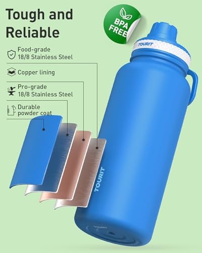 TOURIT 24 oz Insulated Water Bottle, Stainless Steel Water Bottles With Handle, Double-Wall Vacuum Sports Water Bottle, BPA Free Leakproof Water Bottle, Black - Image 2