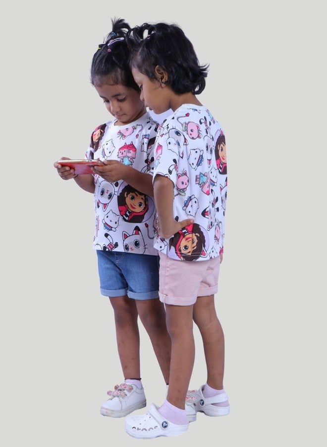 Tiny Hooman Cotton Drop Shoulder Tee | White Cat Print T-Shirt for Baby Boys & Girls - Size: 3-6 Months - Image 5