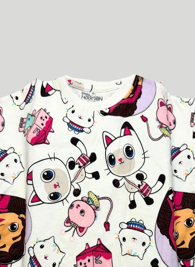 Tiny Hooman Cotton Drop Shoulder Tee | White Cat Print T-Shirt for Baby Boys & Girls - Size: 3-6 Months - Image 3