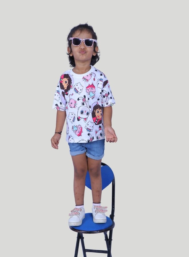 Tiny Hooman Cotton Drop Shoulder Tee | White Cat Print T-Shirt for Baby Boys & Girls - Size: 3-6 Months - Image 2