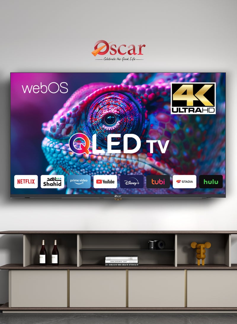 أوسكار تلفزيون أوسكار الذكي QLED بدقة 4K UHD مقاس 50 بوصة | تصميم بدون إطار | نظام تشغيل webOS الذكي | جهاز تحكم عن بعد سحري | دقة فائقة الوضوح 2160p | واي فاي وبلوتوث مدمجان | HDR | نتفليكس، يوتيوب، برايم فيديو | منفذ HDMI ومنفذ USB - OS50QLEDW - Image 1