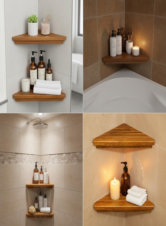 DITAVN Wooden Corner Shower Shelf Triangular Corner Shelf Wooden Bathroom Shelf for Tiled Wall, 2 Pack Shower Corner Shelf, No Drilling Requied - Image 4