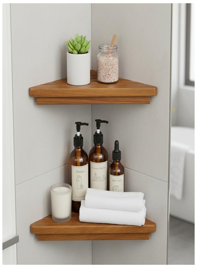 DITAVN Wooden Corner Shower Shelf Triangular Corner Shelf Wooden Bathroom Shelf for Tiled Wall, 2 Pack Shower Corner Shelf, No Drilling Requied - Image 1