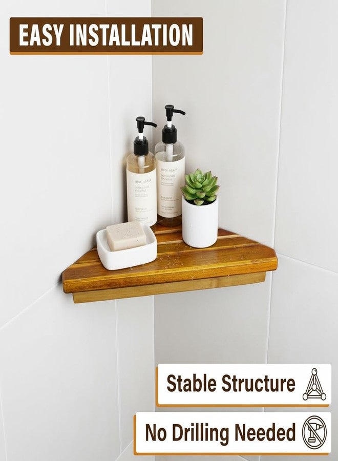 DITAVN Wooden Corner Shower Shelf Triangular Corner Shelf Wooden Bathroom Shelf for Tiled Wall, 2 Pack Shower Corner Shelf, No Drilling Requied - Image 2