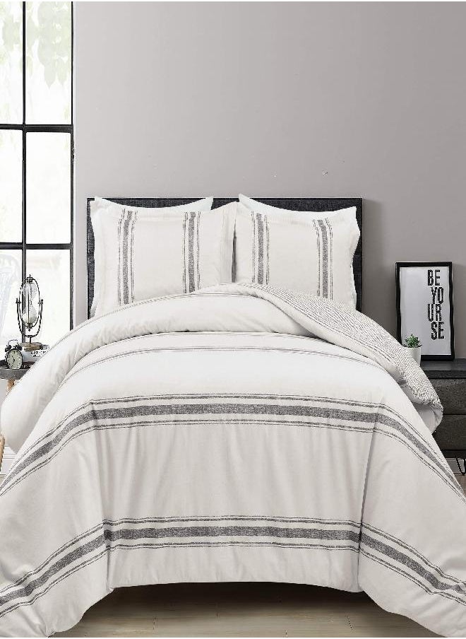 JELLYMONI JELLYMONI 100% Natural Cotton 2pcs Striped Duvet Cover Sets,White Duvet Cover with Blue Stripes Pattern Printed Comforter Cover,with Zipper Closure & Corner Ties(Twin Size) 
