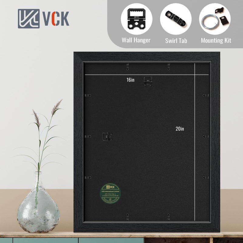 VCK 16x20 Picture Frames Matted to 11x14 Picture Set of 5 Black Wood Photo Frames with Real Glass Desktop and Wall Hanging Frames (Black, 16 x 20) - Image 3
