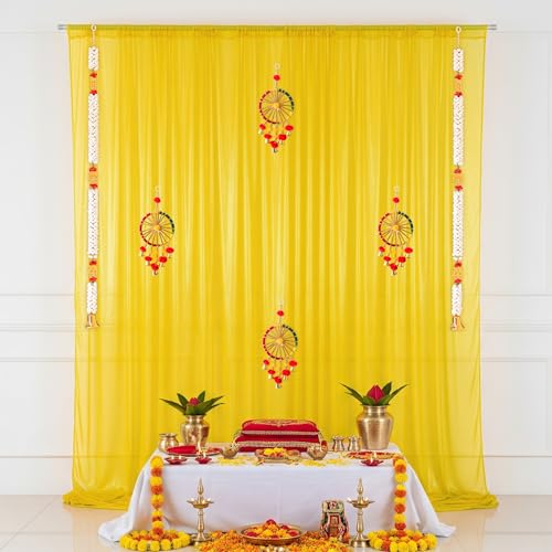 SpecialYou.in SpecialYou® Ganpati Decoration Setup for Home Decor for Living Room with Yellow Back Drop Curtain for Decoration, Mogra & Chakra Latkan, Ganpati Decoration Backdrop, Pooja Room Decor -13Pcs - Image 4