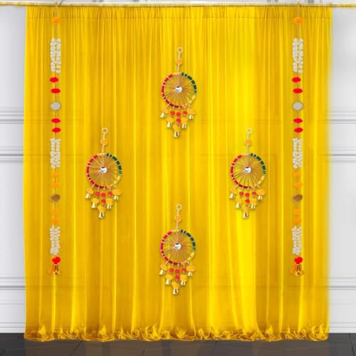 SpecialYou.in SpecialYou® Ganpati Decoration Setup for Home Decor for Living Room with Yellow Back Drop Curtain for Decoration, Mogra & Chakra Latkan, Ganpati Decoration Backdrop, Pooja Room Decor -13Pcs - Image 5
