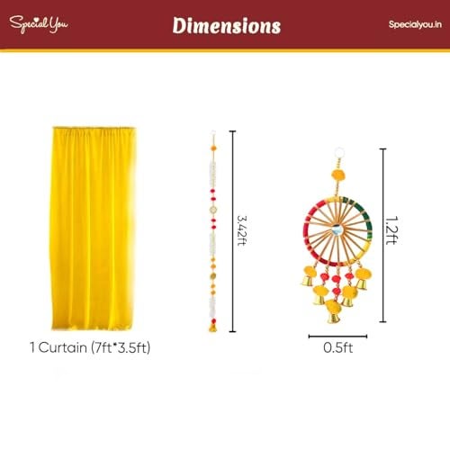 SpecialYou.in SpecialYou® Ganpati Decoration Setup for Home Decor for Living Room with Yellow Back Drop Curtain for Decoration, Mogra & Chakra Latkan, Ganpati Decoration Backdrop, Pooja Room Decor -13Pcs - Image 3