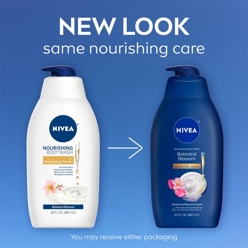 NIVEA Nourishing Botanical Blossom Body Wash with Nourishing Serum, Moisturizing Body Wash for Women, Enriched with Provitamin B5 and Vitamin E, 30 Fl Oz Bottle - Image 2