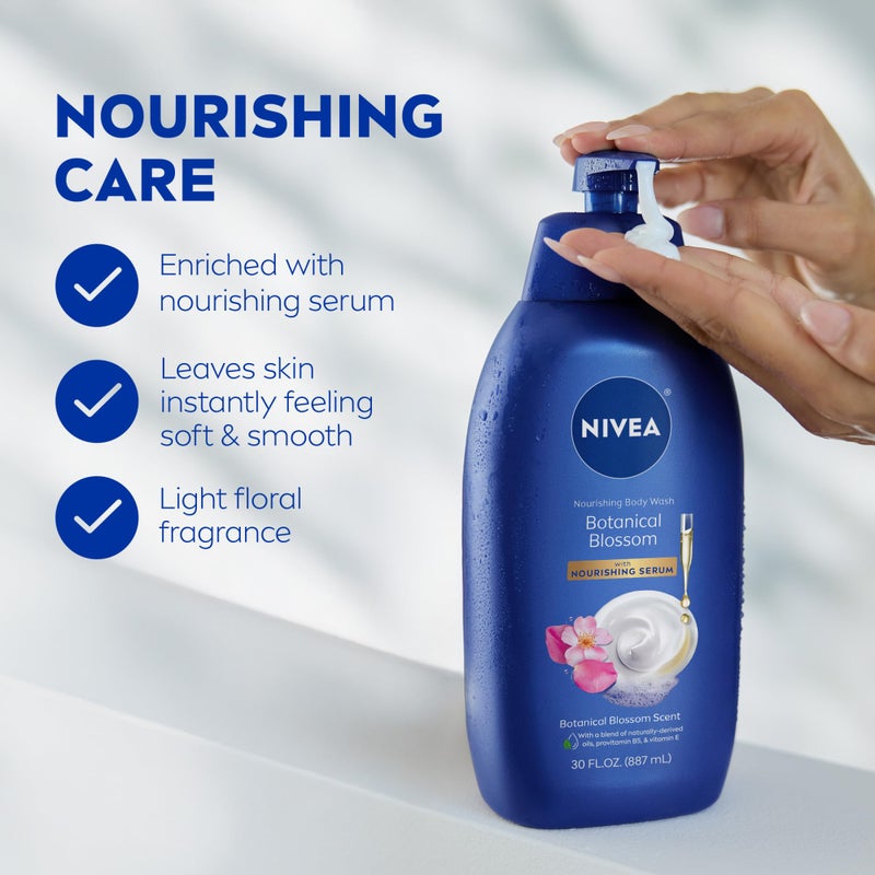 NIVEA Nourishing Botanical Blossom Body Wash with Nourishing Serum, Moisturizing Body Wash for Women, Enriched with Provitamin B5 and Vitamin E, 30 Fl Oz Bottle - Image 3