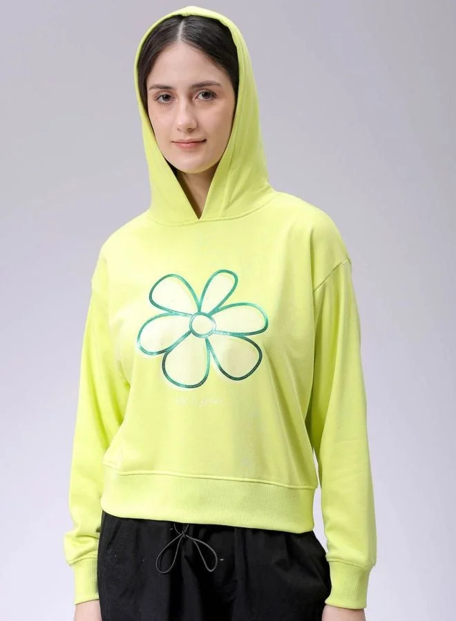 Women Relaxed Fit Floral Printed Hooded Neck Long Sleeve Hooded Sweatshirt