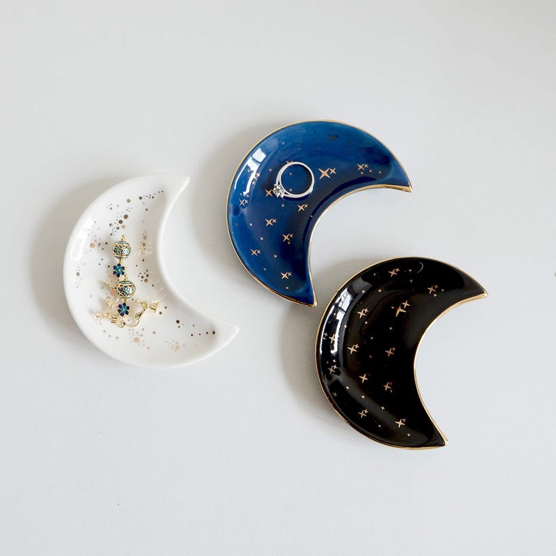 BIHOIB Small Moon Jewelry Dish Tray, Decorative Ceramic Trinket Dish, Modern Accent Tray for Vanity, White - Image 5