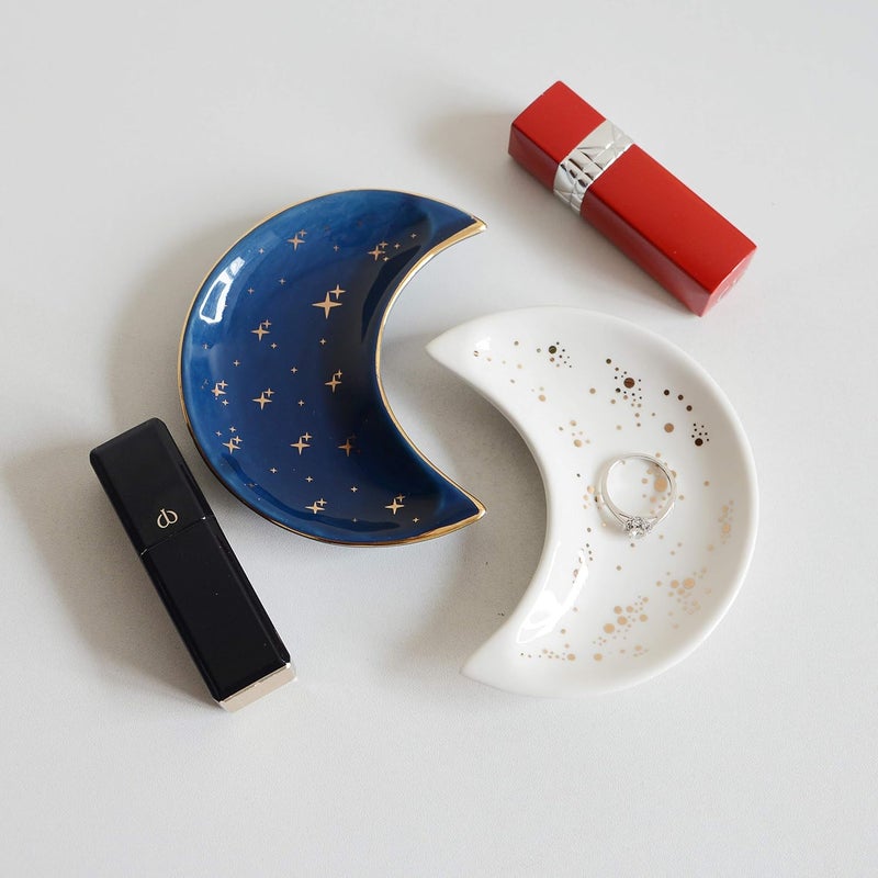 BIHOIB Small Moon Jewelry Dish Tray, Decorative Ceramic Trinket Dish, Modern Accent Tray for Vanity, White - Image 4