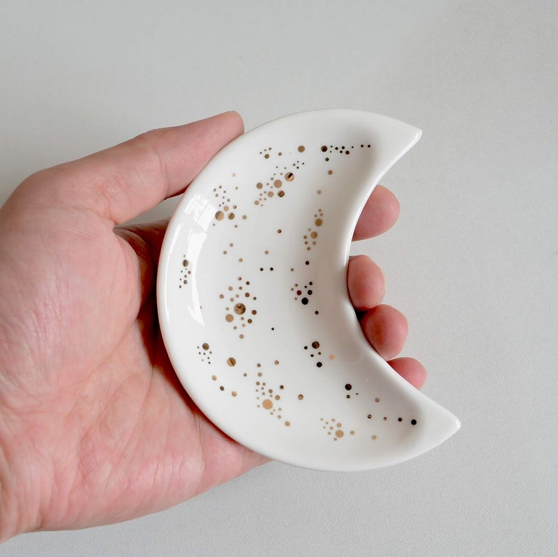 BIHOIB Small Moon Jewelry Dish Tray, Decorative Ceramic Trinket Dish, Modern Accent Tray for Vanity, White - Image 2