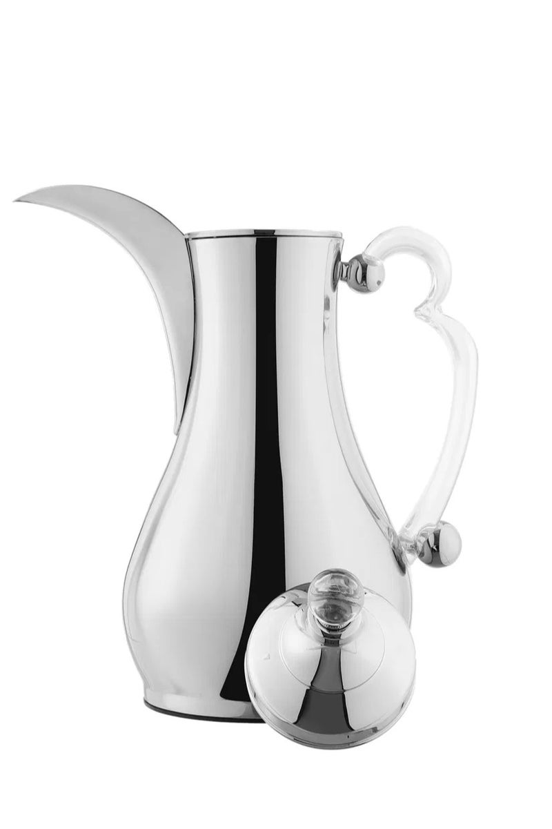 Alsaif Gallery Al-Asalah Thermos Set, 1/1 liter, glass interior, stainless steel exterior, transparent handle, press - shiny silver - Image 5
