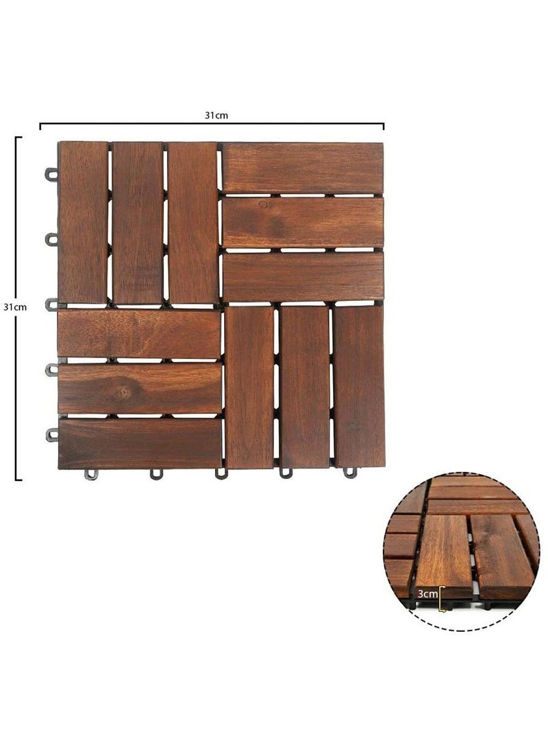 Generic - FFD Wooden Decking Tiles Hardwood Wood Flooring Deck Patio Floor Tiles Interlocking Wood Balcony Flooring Tiles Roof Terrace(5 Pcs) - Image 1