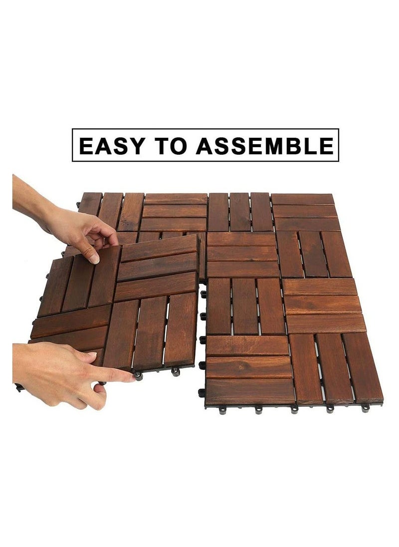 Generic - FFD Wooden Decking Tiles Hardwood Wood Flooring Deck Patio Floor Tiles Interlocking Wood Balcony Flooring Tiles Roof Terrace(5 Pcs) - Image 1