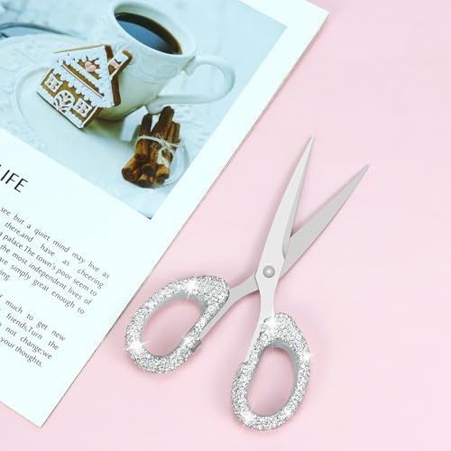 Koqye 6.3-Inch Rhinestone Scissors - Stainless Steel Cute Scissors for Office, Home & Crafting, Decorative Bling Handle Paper Cutting Tool (White) - Image 4