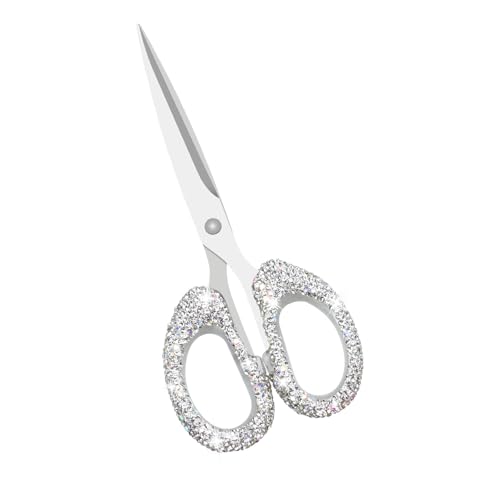 Koqye 6.3-Inch Rhinestone Scissors - Stainless Steel Cute Scissors for Office, Home & Crafting, Decorative Bling Handle Paper Cutting Tool (White) - Image 1