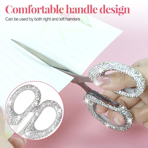Koqye 6.3-Inch Rhinestone Scissors - Stainless Steel Cute Scissors for Office, Home & Crafting, Decorative Bling Handle Paper Cutting Tool (White) - Image 2