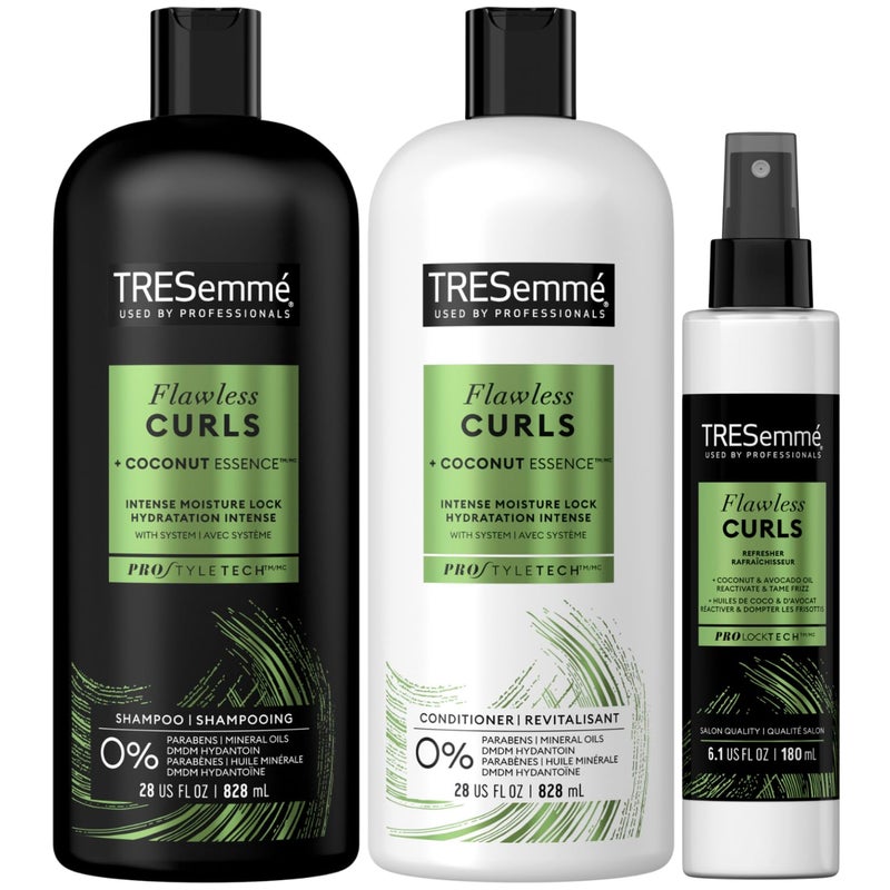 TRESemm Pro Care Curls Shampoo and Conditioner Set Plus Flawless Curls LeaveIn Conditioner Spray with Coconut Oil  SulfateFree Shampoo  Conditioner Hair Care Gift Set for Women 3 Piece Set