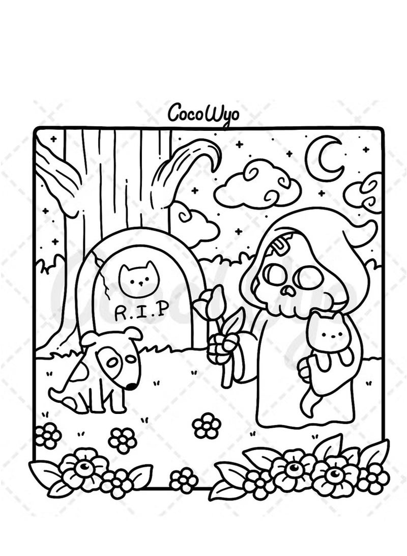 DayWins Spooky Cuties: Charming u0026 Whimsical Coloring Book for Adults, Teens – Adorable Creepy Creatures in Nordic Cozy Moments, Stress Relief Art Therapy (Cozy Spaces Series) - Image 4