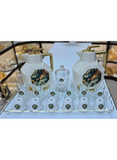 Exclusive 22 Piece Tea and Coffee Set Perfect For Ramadan Kareem 2 Thermos Flasks 6 Tea Cups With Saucers 6 Coffee Cups 1 Acrylic Tray 1 Sugar Bowl New Collection